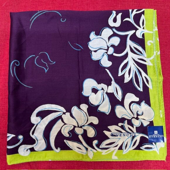 New  Givenchy Mini Scarf cotton 19.5"  brown green white color floal printed(94 - Picture 7 of 7
